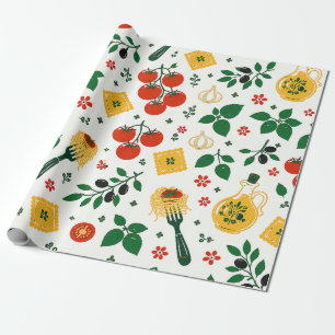 Papel De Regalo Comida Italiana, Tomates Pasta Ajo y Aceite de Oli