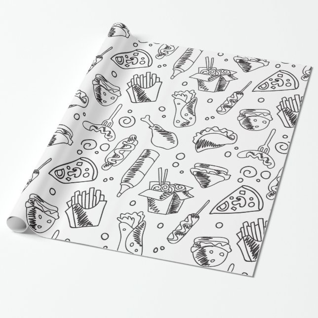 Papel De Regalo Comida rápida Hamburguesa Fries Patrón de pollo de (Desenrollado)