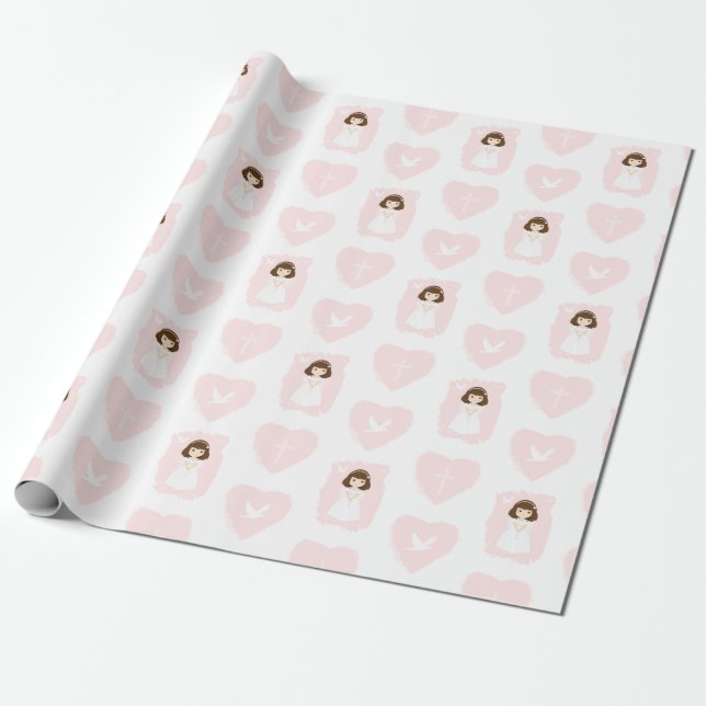 Papel De Regalo Communion Dove Brunette Chica (Desenrollado)