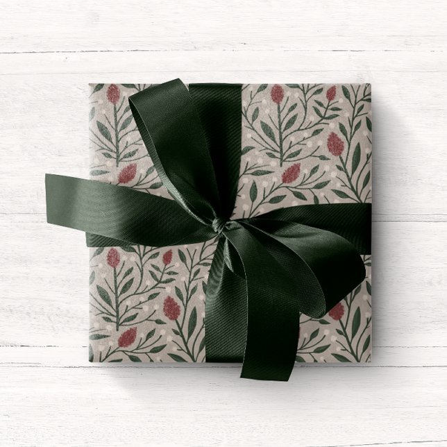 Papel De Regalo Cómodo patrón clásico de Navidades florales (Subido por el creador)