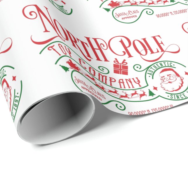 Papel De Regalo Compañía de juguetes de Santa Claus del Polo Norte (Esquina del rollo)