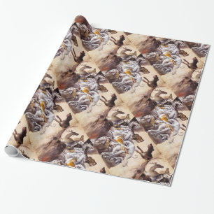 PAPEL DE REGALO COMPOSICIÓN CON ANIMALES, CABALLOS DE LECTURA, DER