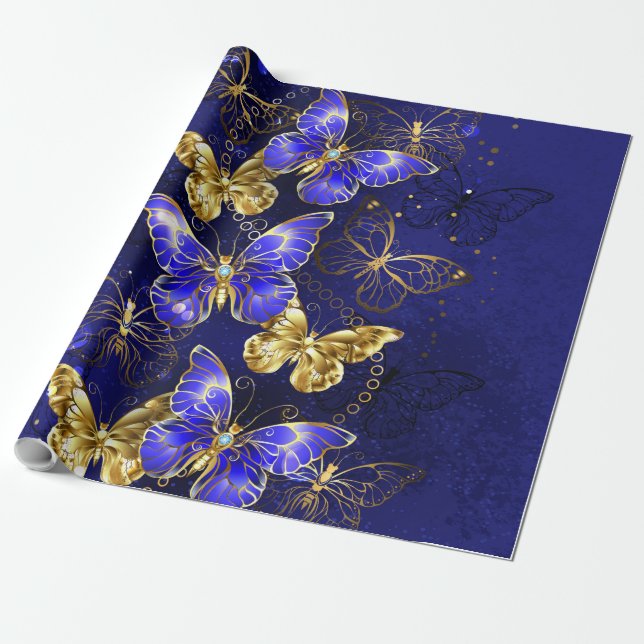 Papel De Regalo Composición con mariposas de zafiro (Desenrollado)