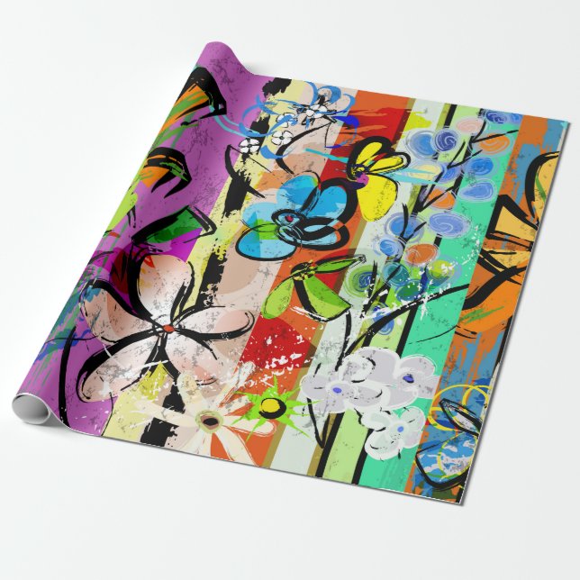 Papel De Regalo composición de fondo abstracto con flores, con (Desenrollado)