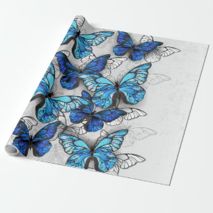 Papel De Regalo Composición de las mariposas blancas y azules