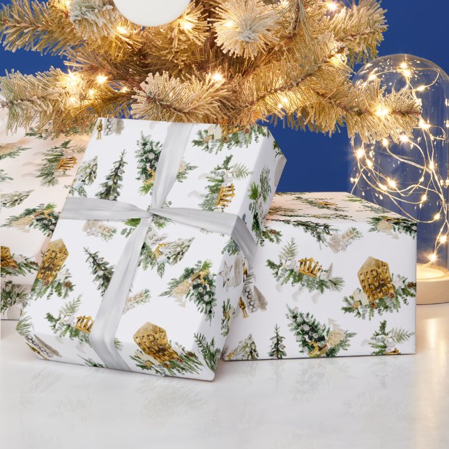 Papel De Regalo Composición de Navidad en Acuarela Boho Felicitaci (Vacaciones)