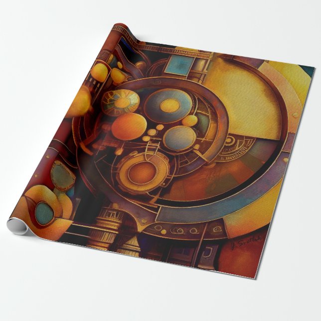 Papel De Regalo Composición de Orbe Mecánico Steampunk (Desenrollado)
