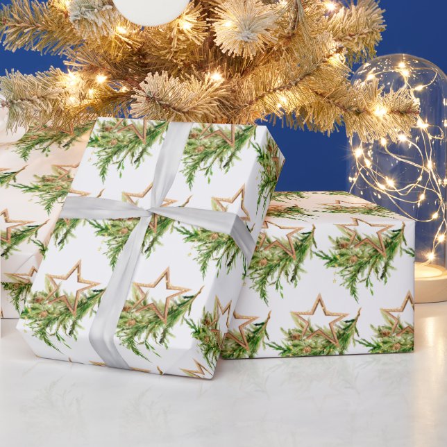 Papel De Regalo Composición navideña de acuarela bohemia festiva (Vacaciones)