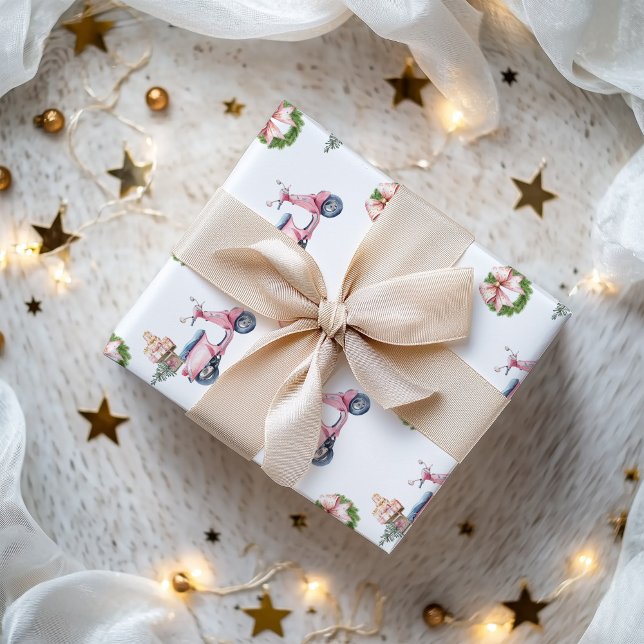 Papel De Regalo Compras de Navidad en Scooter Rosa (Pink Vespa Christmas Wrapping Paper)