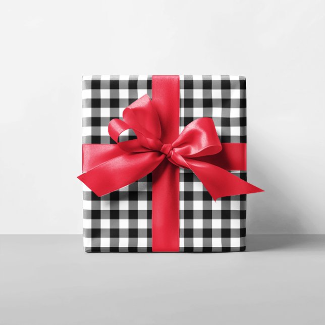 Papel De Regalo Comprobación de búfalo en blanco y negro (Black and White Buffalo Check Wrapping Paper)