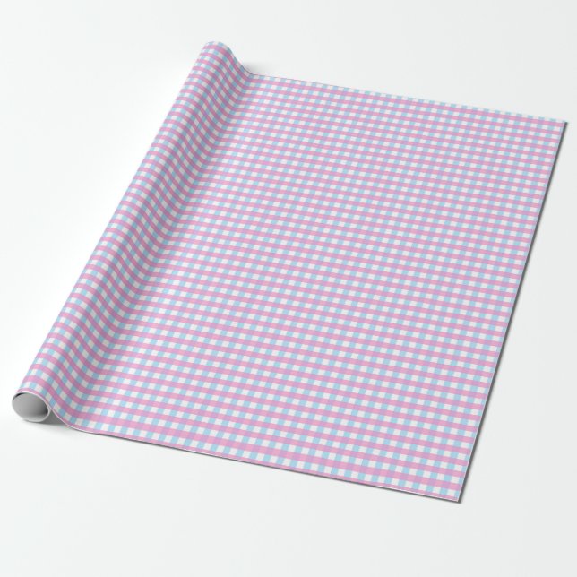 Papel De Regalo Comprobación de la placa de Gingham rosa azul past (Desenrollado)