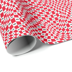 Papel De Regalo Comprobación en rojo y blanco con monograma Inicia