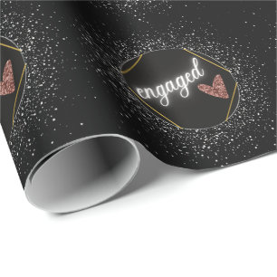 Papel De Regalo Comprometido Glam Negro y Plata  