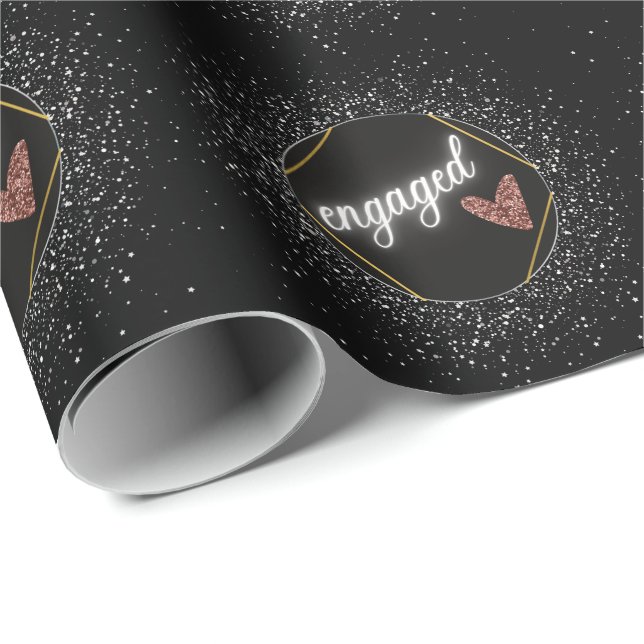 Papel De Regalo Comprometido Glam Negro y Plata   (Esquina del rollo)