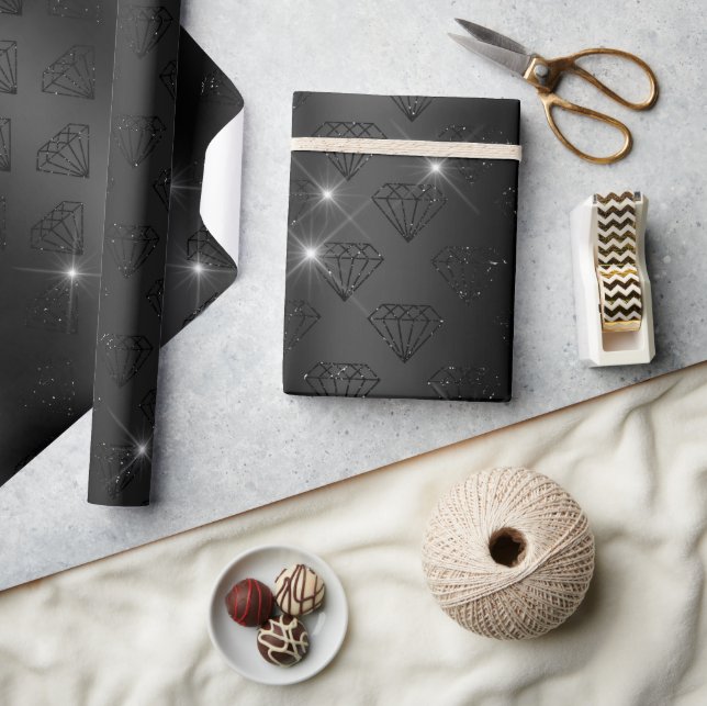Papel De Regalo Compromiso de Boda elegante de diamantes negros (Artesanía)