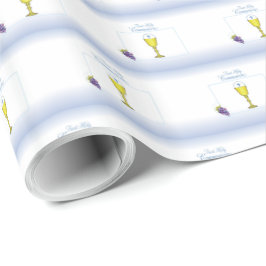 Papel De Regalo Comunión del niño primero, cáliz con huésped y uva