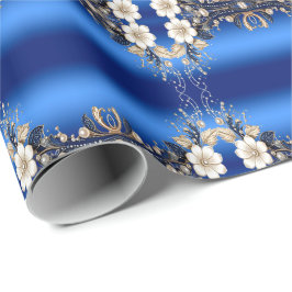 Papel de regalo con adorno floral blanco azul