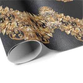 Papel de Regalo con Adornos Florales Dorados