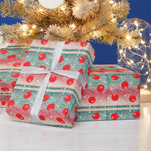 Papel de regalo con adornos navideños rojos (Vacaciones)
