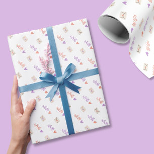 Papel de Regalo con Amor en Rosa, Morado y Blanco