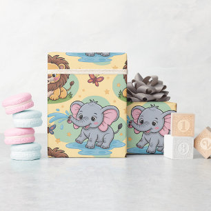 Papel de regalo con animales de dibujos animados