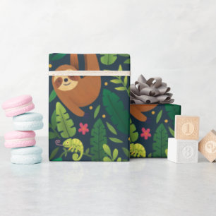 Papel de regalo con animales del bosque tropical d
