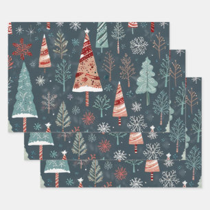 Papel de regalo con árboles festivos elegantes