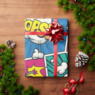 Papel de regalo con arte pop de cómic retro