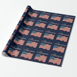 Papel de regalo con bandera estadounidense ondeand
