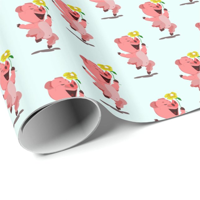 Papel de Regalo con Cerdito Feliz (Esquina del rollo)