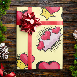 Papel de regalo con corazones de amor de Pop Art a