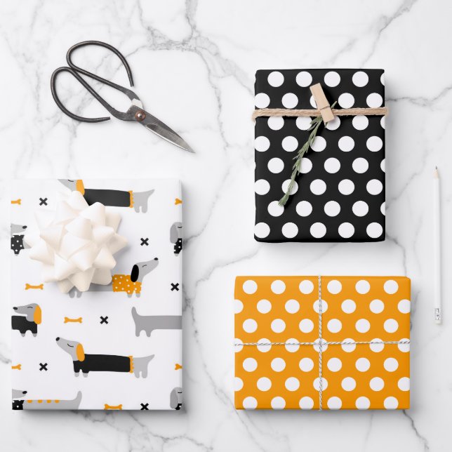 Papel de regalo con Dachshunds en suéteres (Anverso)