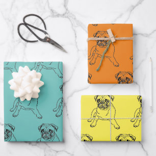 Papel de regalo con dibujo de adorable pug