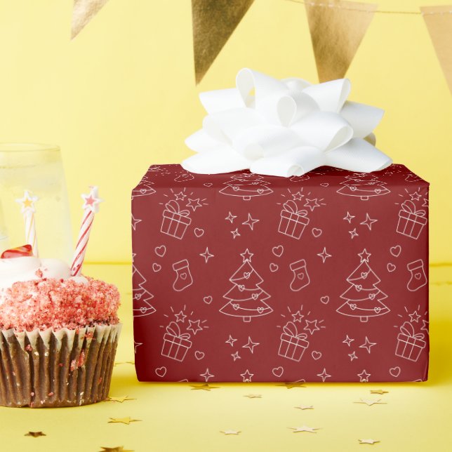 Papel de regalo con dibujo lineal de Navidad  (Fiesta de cumpleaños )
