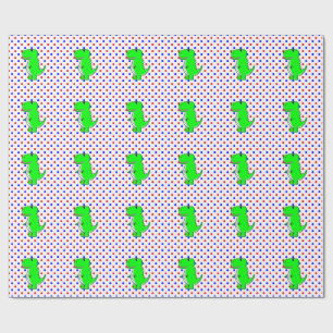 Papel de regalo con dinosaurio verde y lunares roj
