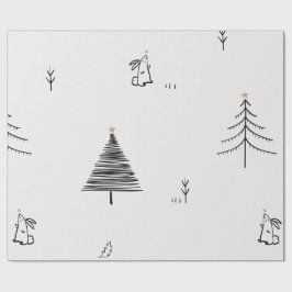 PAPEL DE REGALO CON DISEÑO DE CONEJO Y ÁRBOL DE NA