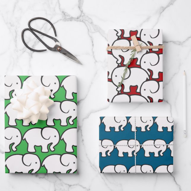 Papel de regalo con diseño de elefante blanco (Anverso)
