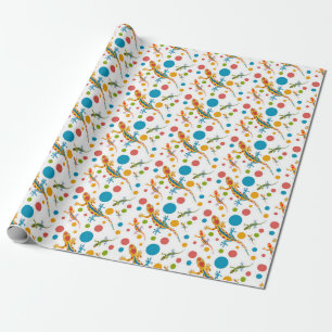 Papel de regalo con diseño de geco colorido