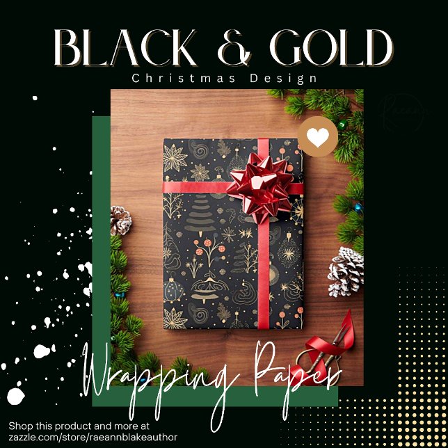 Papel de regalo con diseño de Navidad en negro y d (Subido por el creador)