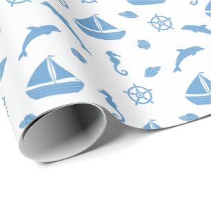 Papel de regalo con diseño náutico azul claro