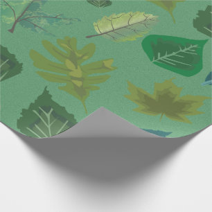 Papel de regalo con elegante patrón de hojas verde