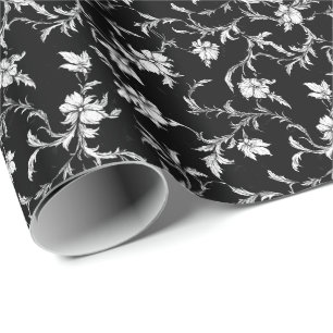 Papel de regalo con enredadera floral Noir
