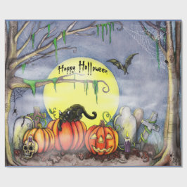 Papel de regalo con escena de cementerio de Hallow
