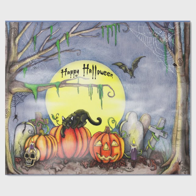 Papel de regalo con escena de cementerio de Hallow (Superficie plana)
