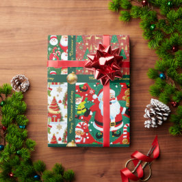 Papel de regalo con escenas navideñas lindas y tex