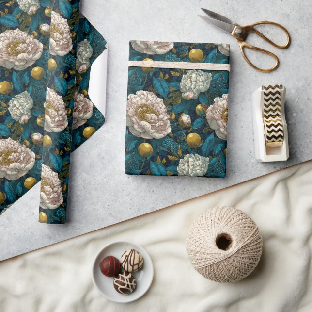Papel de regalo con estampado clásico de peonías e (Artesanía)