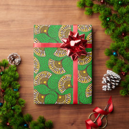 Papel de regalo con estampado de abanico verde y a