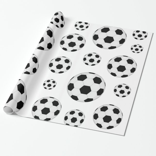 Papel de regalo con estampado de balones de fútbol (Desenrollado)