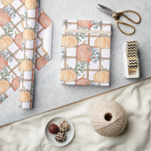 Papel de regalo con estampado de calabaza de otoño