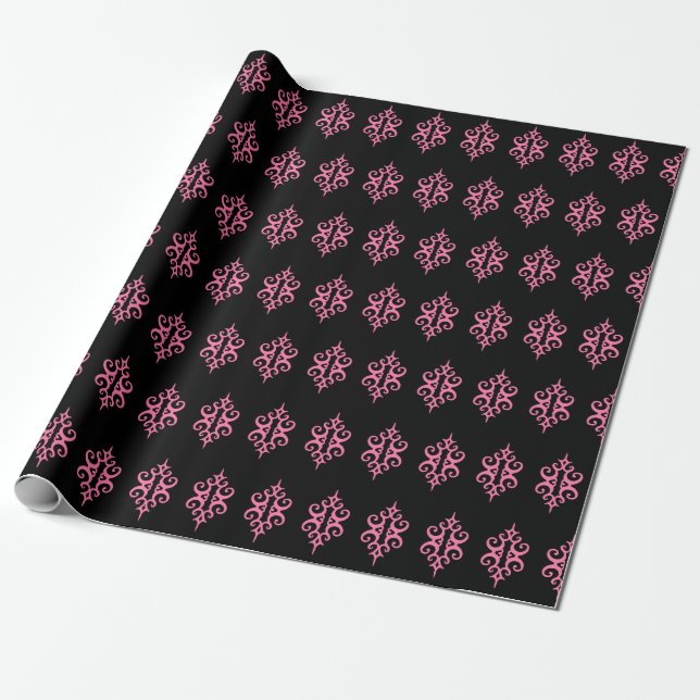 Papel de regalo con estampado de encaje rosa y neg (Desenrollado)